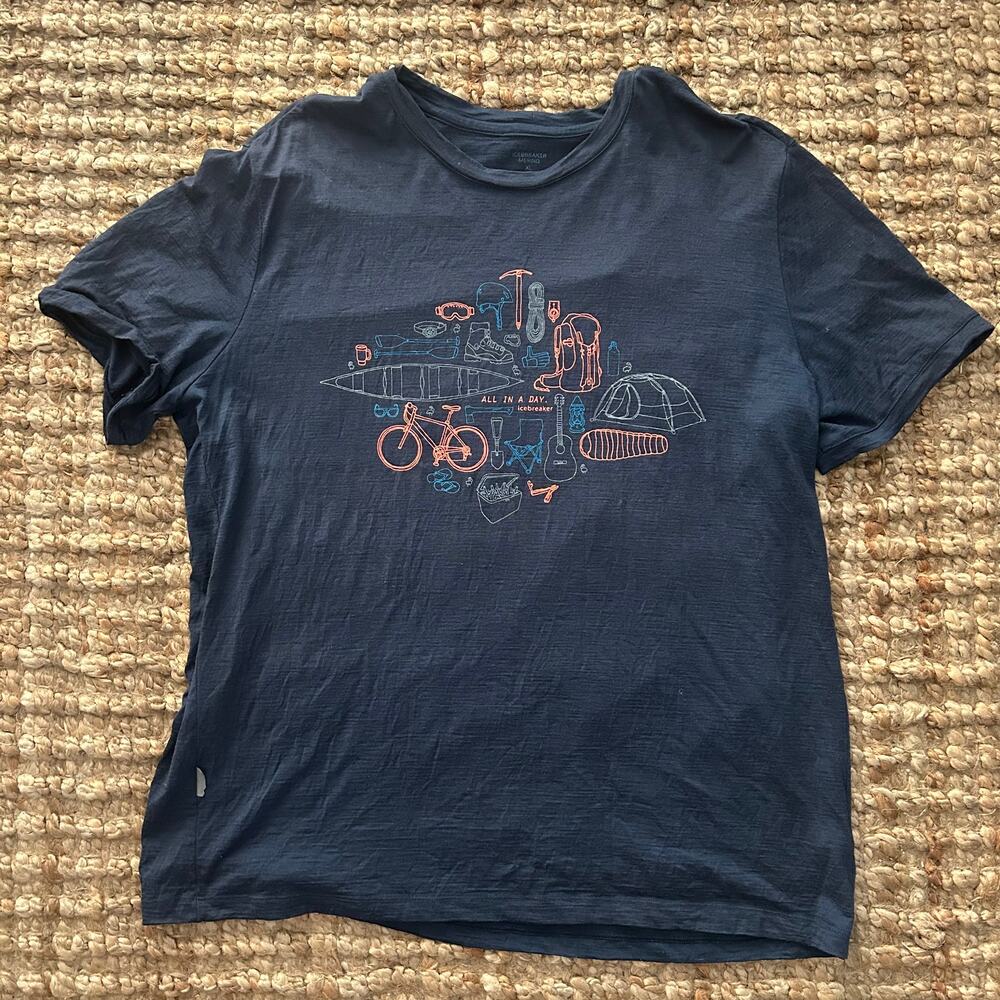 Icebreaker Merino Men's XL Navy All in a Day Outdoor Graphic Crewneck T-Shirt